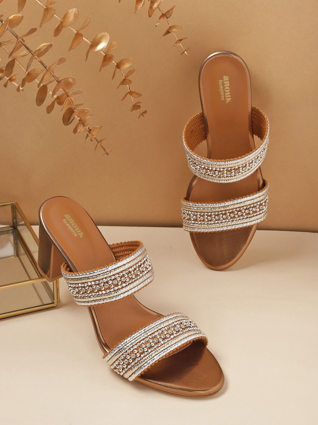 

Anouk Embellished Ethnic Block Heels, Mustard