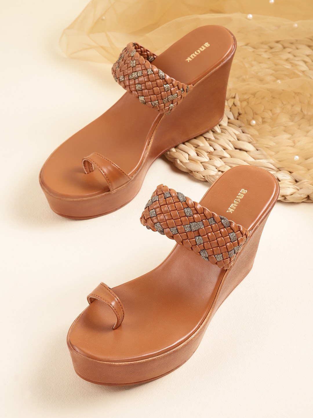 

Anouk Woven Design Wedge Heel Sandals, Brown