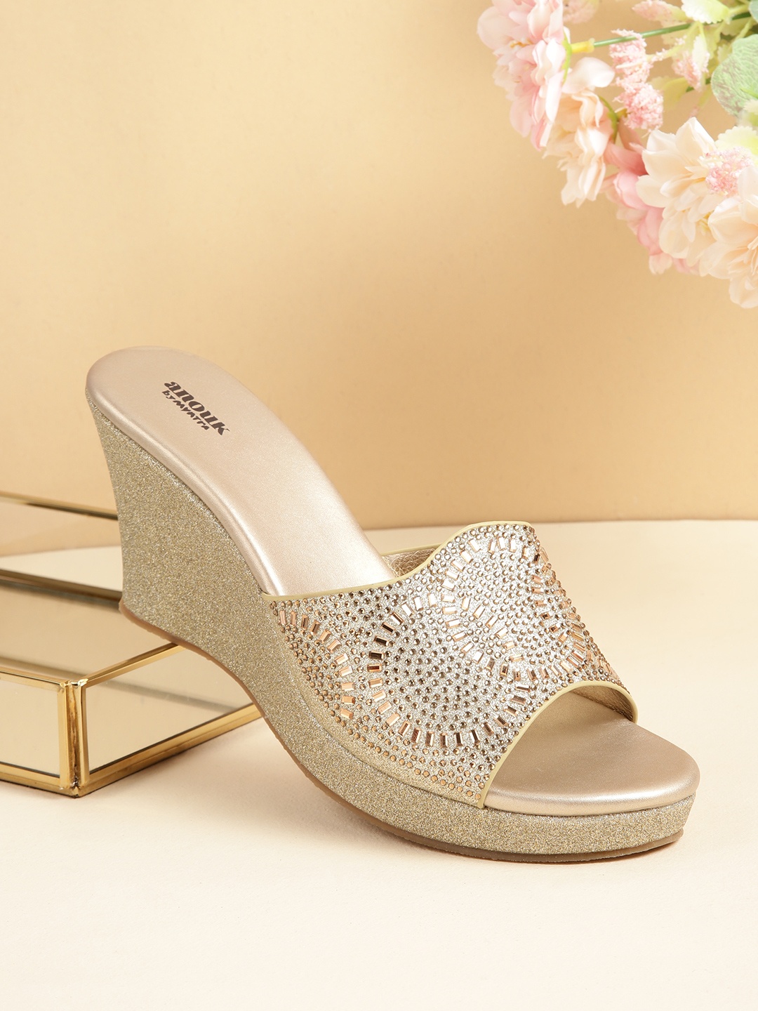 

Anouk Ethnic Embellished Wedge Heel Sandals, Gold