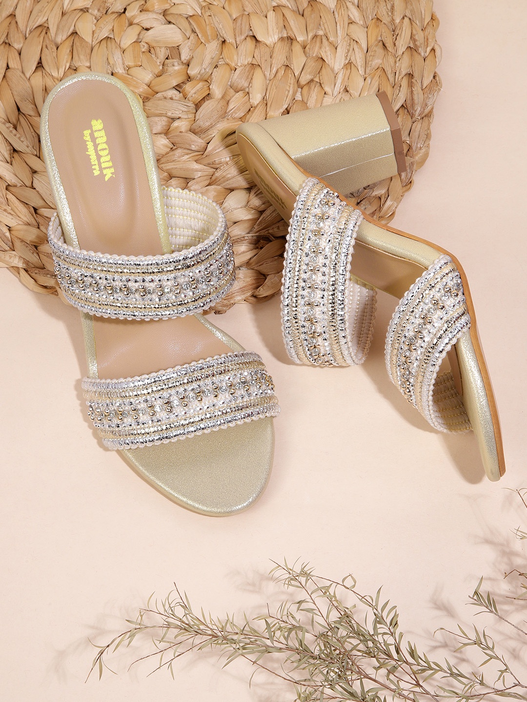 

Anouk Embellished Ethnic Handcrafted Block Heels, Gold