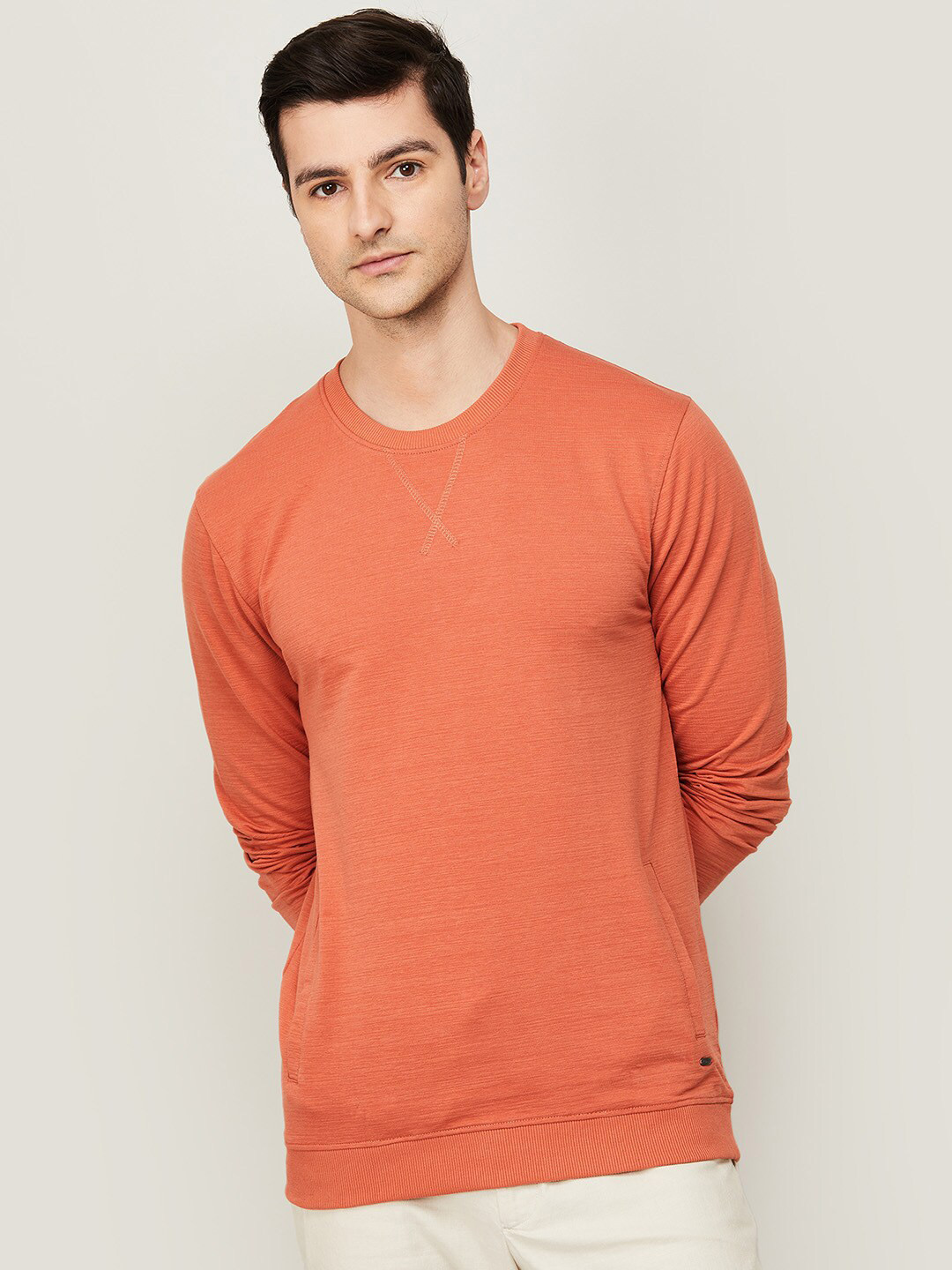 

CODE by Lifestyle Men Rust Solid Pure Cotton Sweatshirt
