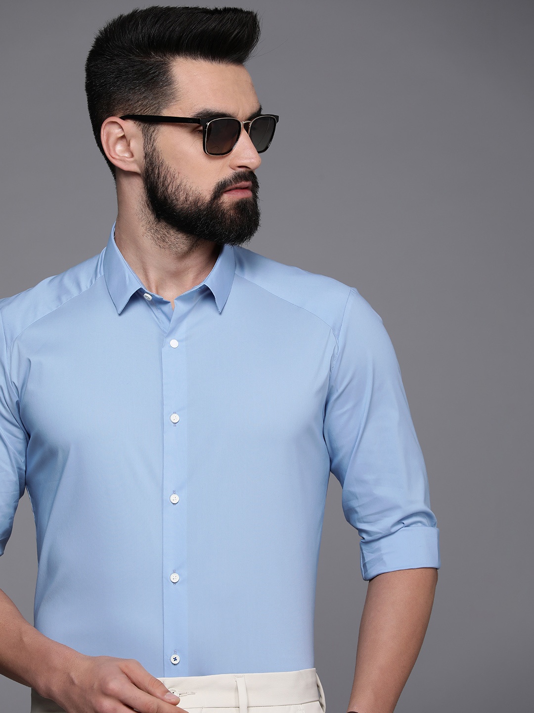 

Louis Philippe Ath Work Men Solid Slim Fit Casual Shirt, Blue