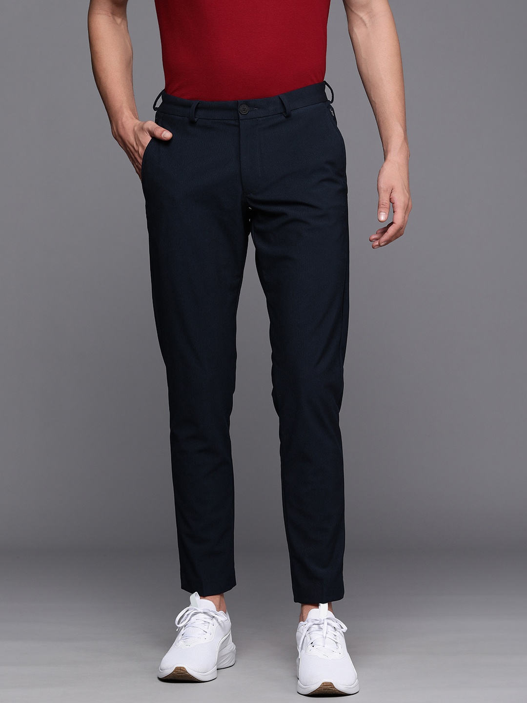 

Louis Philippe Ath.Work Men Striped Regular Trousers, Navy blue
