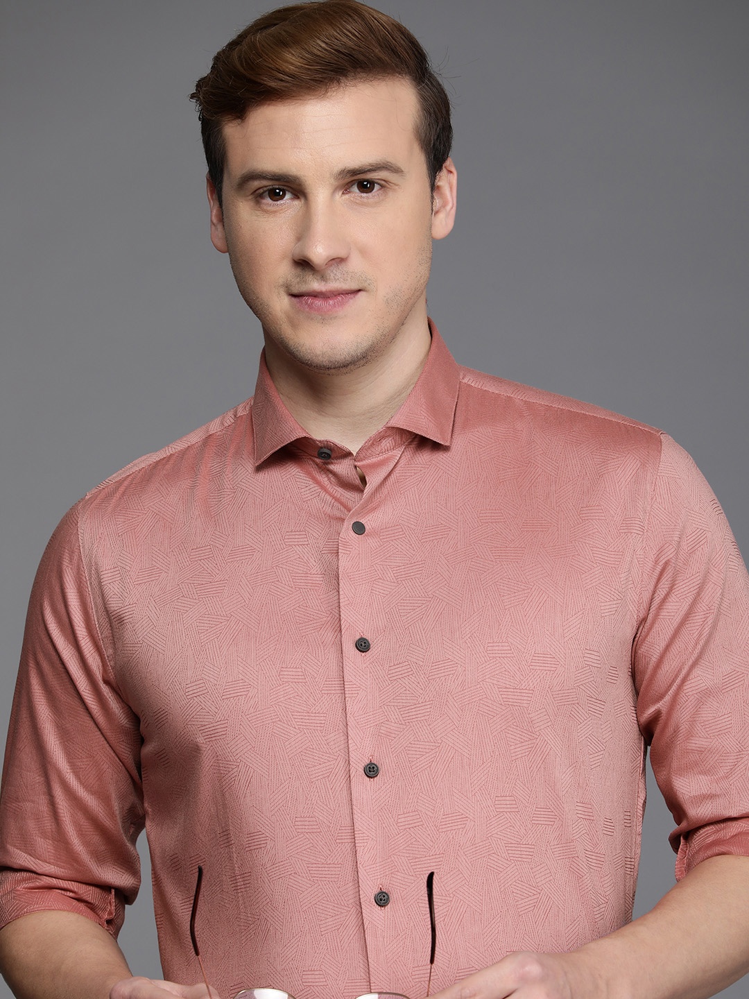 

Louis Philippe Ath.Work Super Slim Fit Printed Semiformal Shirt, Peach