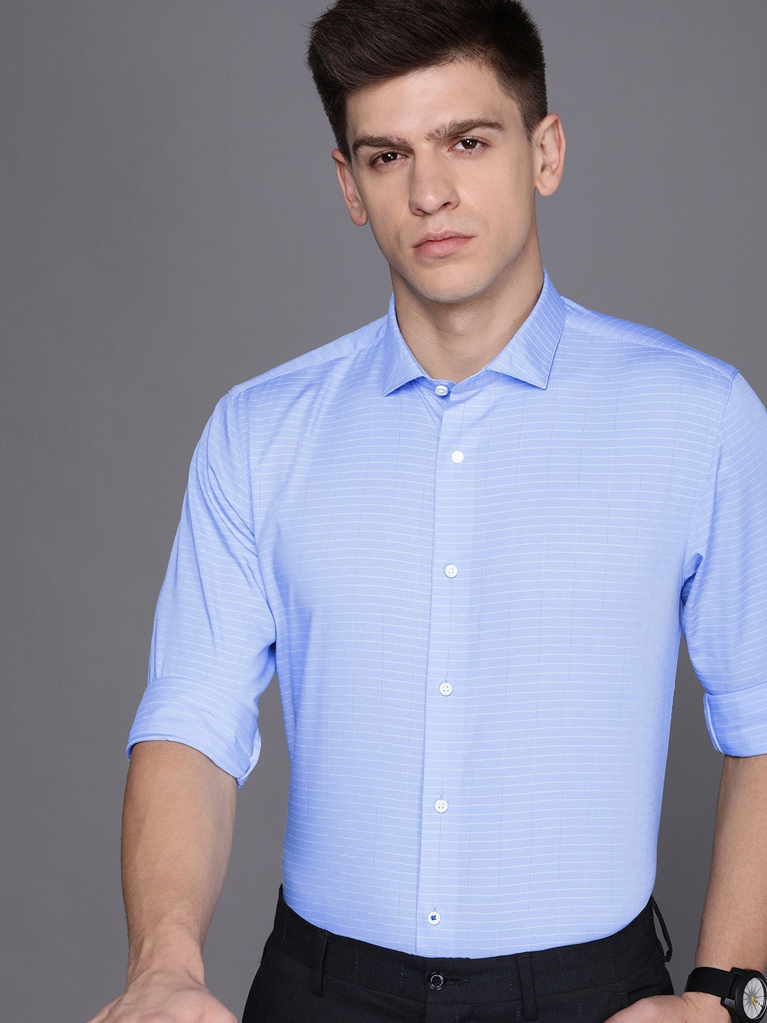 

Louis Philippe Ath.Work Checked Slim Fit Semiformal Shirt, Blue