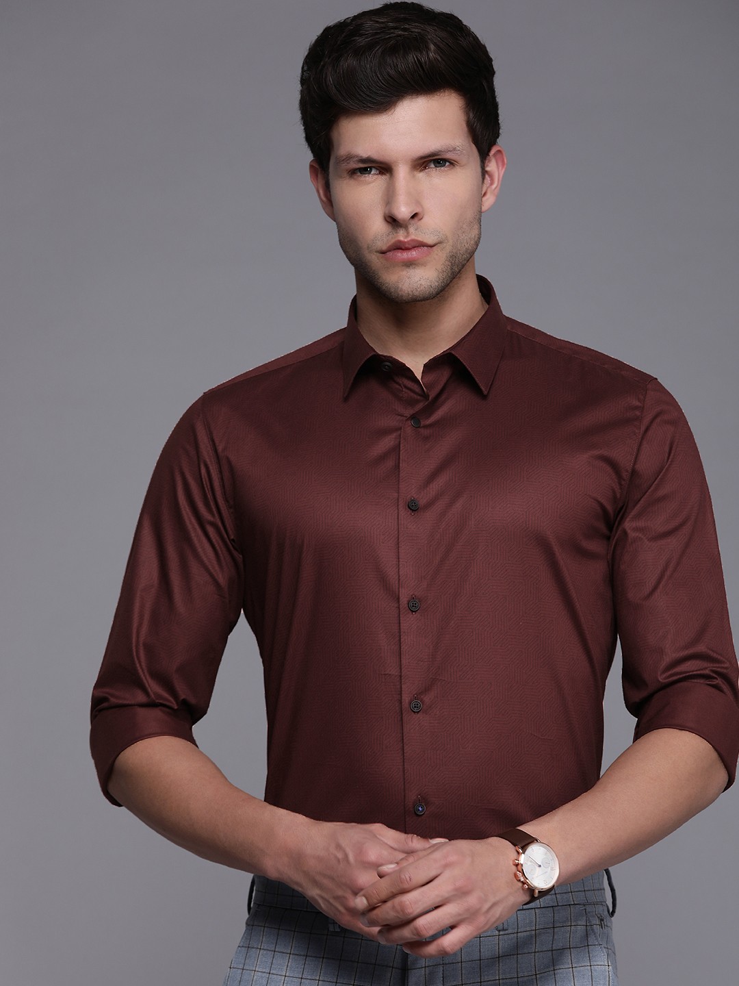 

Louis Philippe Ath.Work Slim Fit Opaque Formal Shirt, Maroon