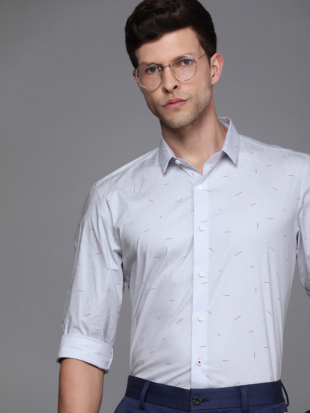 

Louis Philippe Ath.Work Slim Fit Geometric Printed Semiformal Shirt, Grey