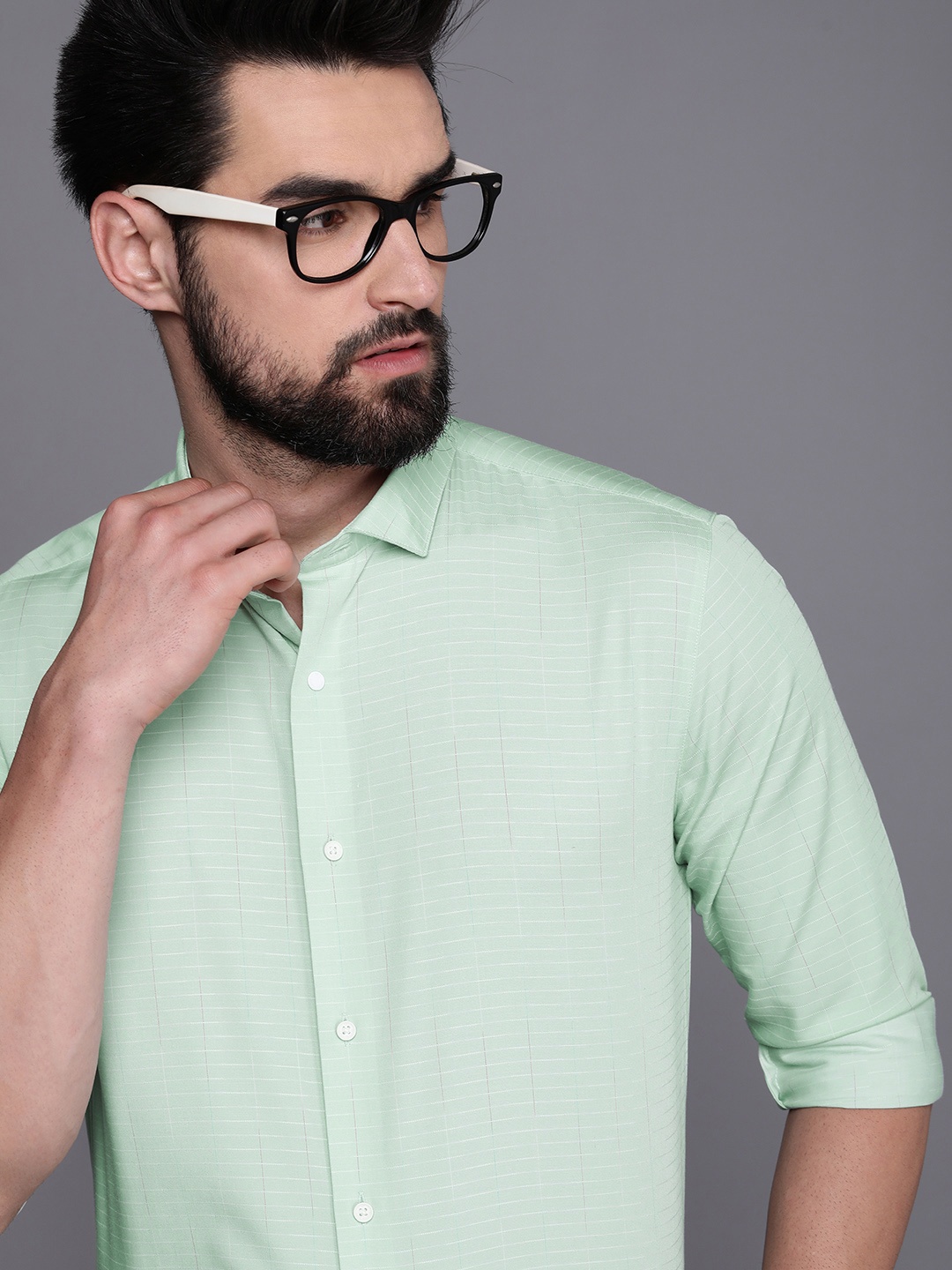 

Louis Philippe Ath.Work Checked Super Slim Fit Semiformal Shirt, Green