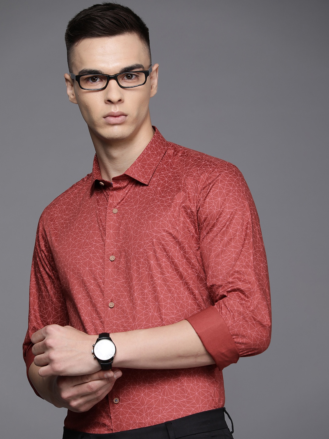 

Louis Philippe Ath.Work Men Slim Fit Printed Casual Shirt, Rust