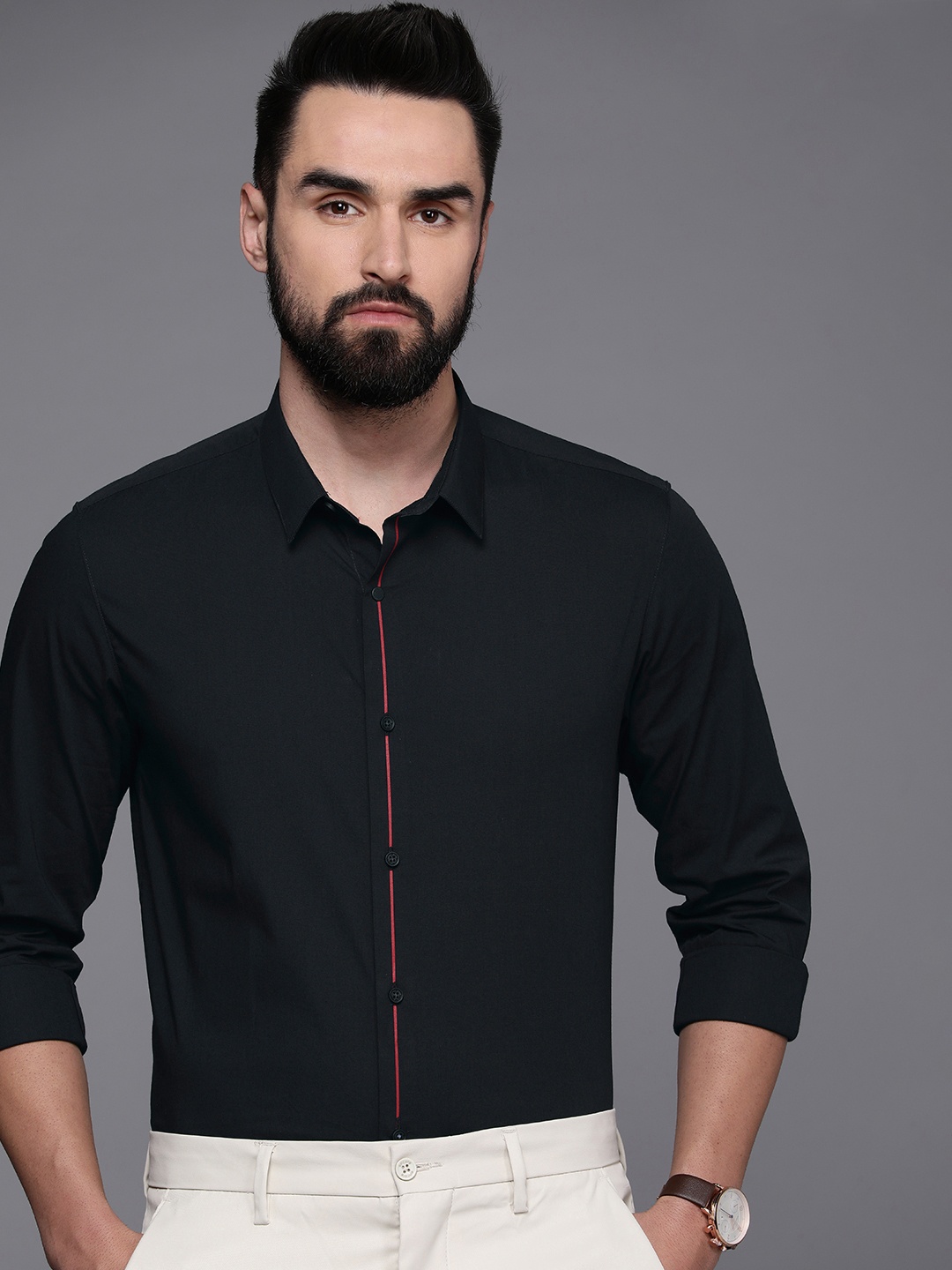 

Louis Philippe Ath Work Men Solid Slim Fit Semiformal Shirt, Black