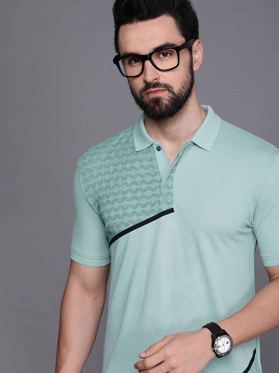 

Louis Philippe Ath Work Men Green Printed Polo Collar Slim Fit T-shirt