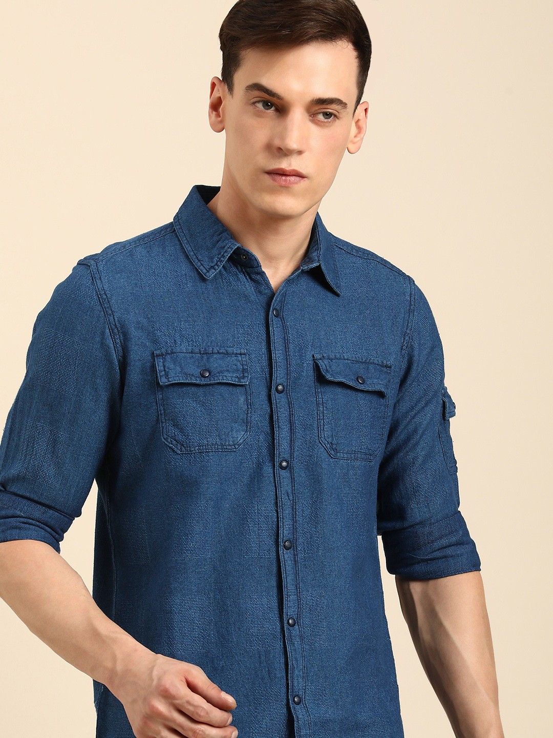 

Being Human Men Slim Fit Pure Cotton Casual Shirt, Navy blue