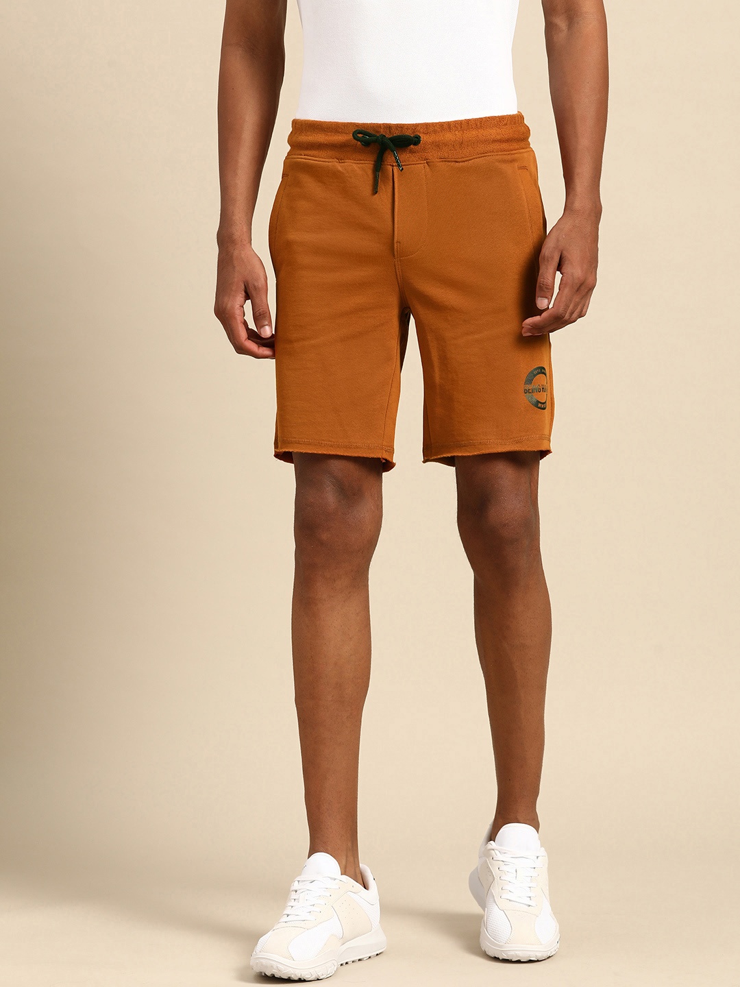 

Being Human Men Logo Detail Pure Cotton Knitted Track Shorts, Rust