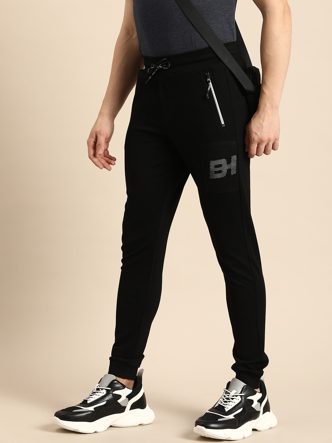 

Being Human Men Mid-Rise Mesh Detail Joggers, Black