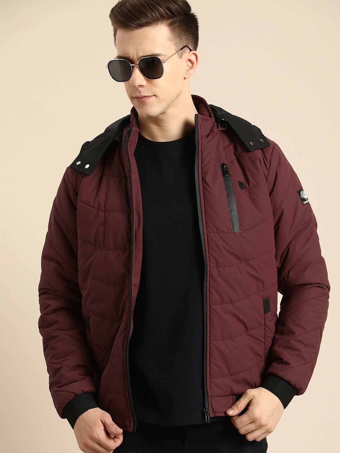 

Being Human Detachable Hood Padded Jacket, Maroon