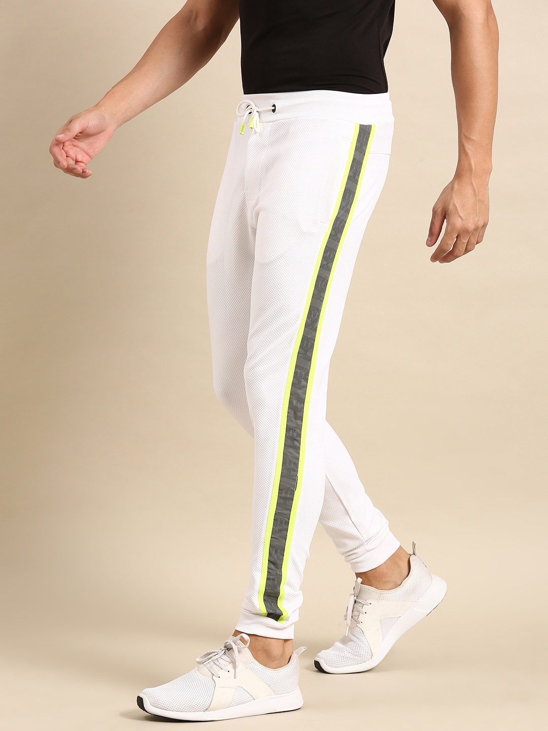 

Being Human Men Mid-Rise Self Design With Striped Detail Joggers, White