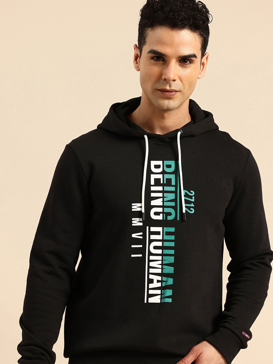 

Being Human Brand Logo Printed Hooded Sweatshirt, Black