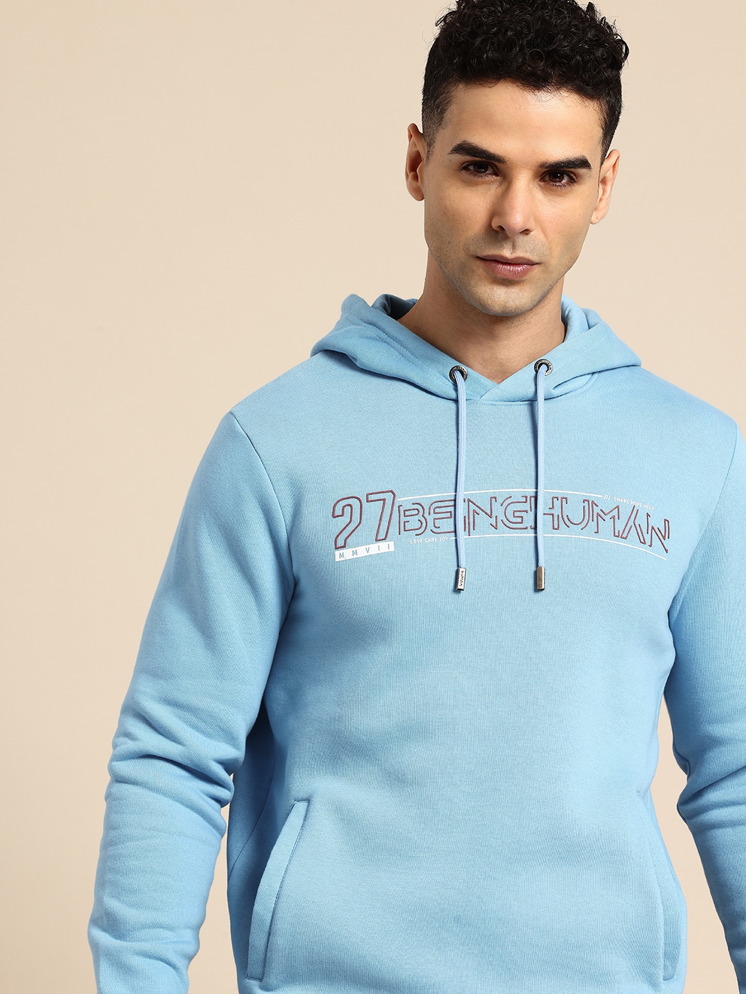 

Being Human Brand Logo Printed Hooded Sweatshirt, Blue