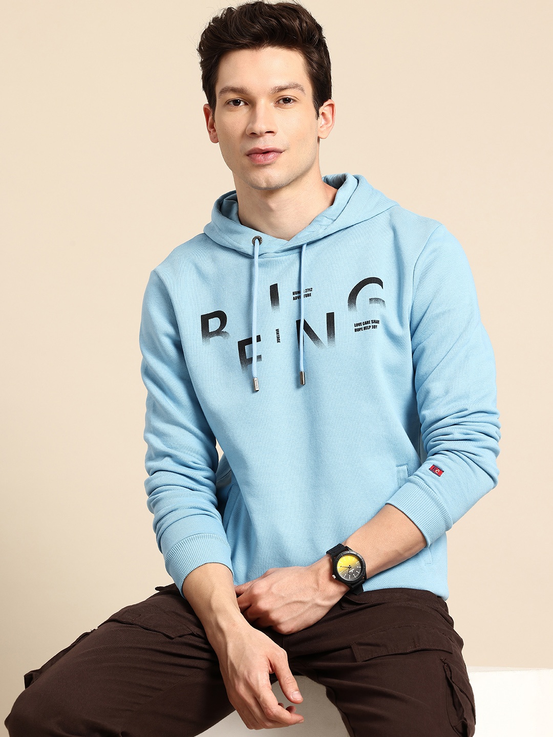 

Being Human Brand Logo Printed Hooded Sweatshirt, Blue