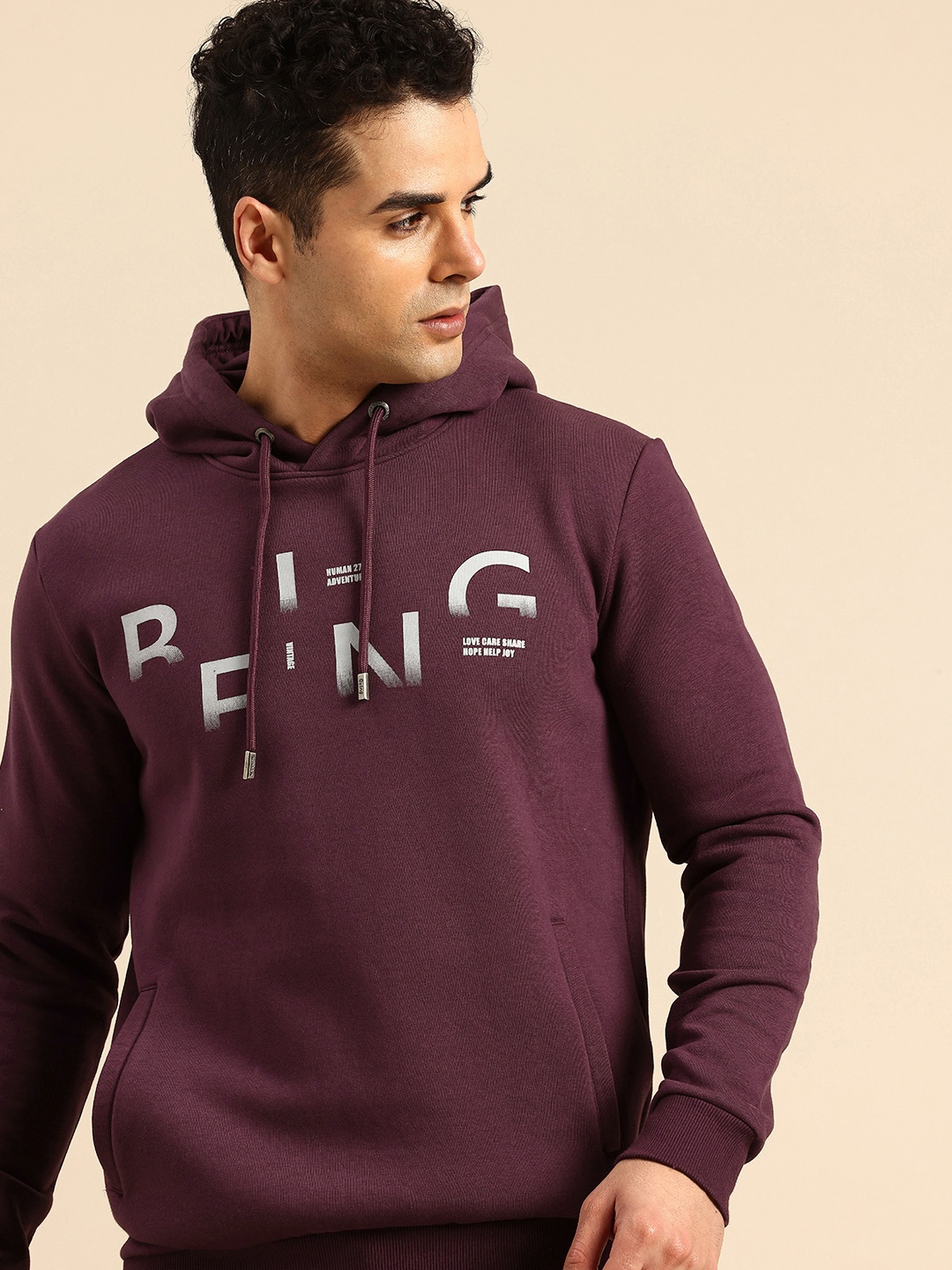 

Being Human Typography Printed Hooded Sweatshirt, Burgundy
