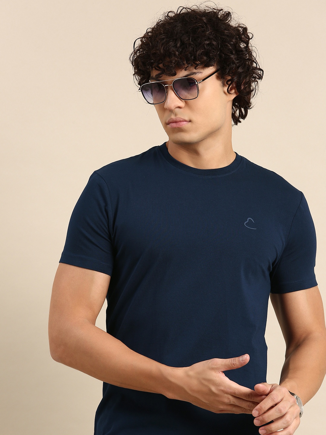 

Being Human Men Solid Round Neck T-shirt, Navy blue