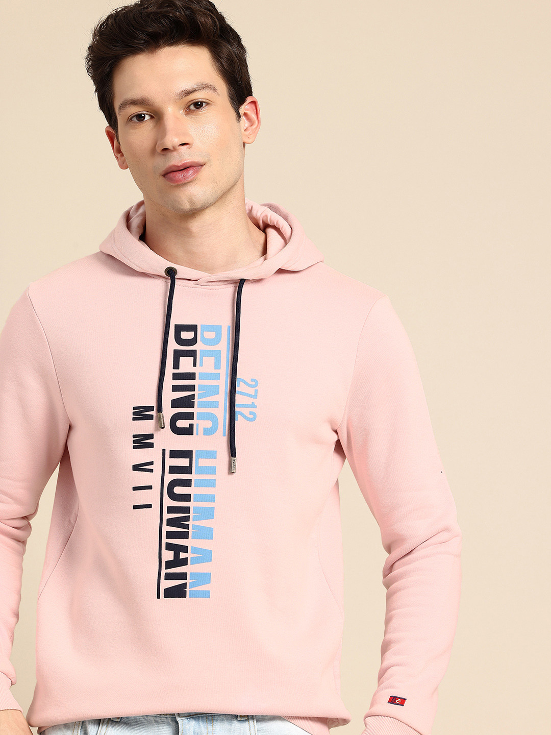 

Being Human Brand Logo Printed Hooded Sweatshirt, Pink