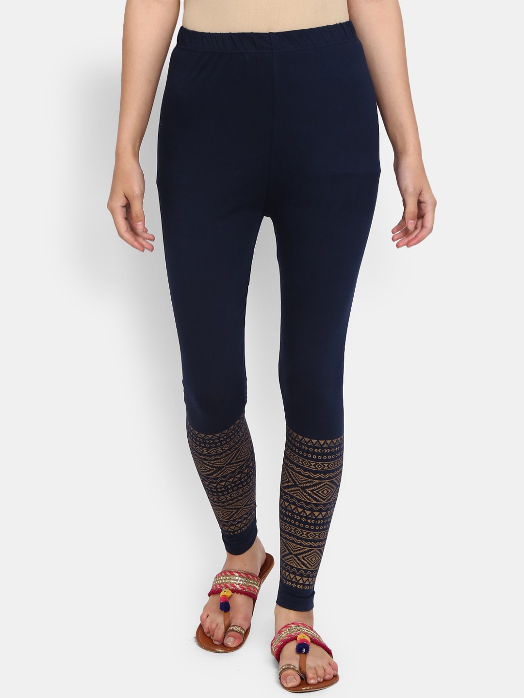 

V-Mart Women Navy Blue Printed Ankle Length Cotton Leggings