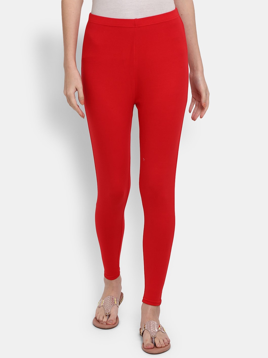 

V-Mart Women Red Solid Ankle-length Leggings