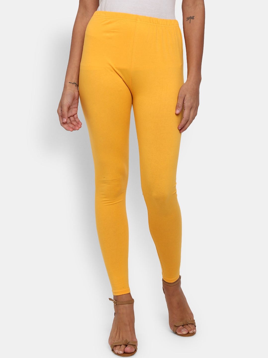 

V-Mart Women Yellow Solid Ankle Length Cotton Leggings