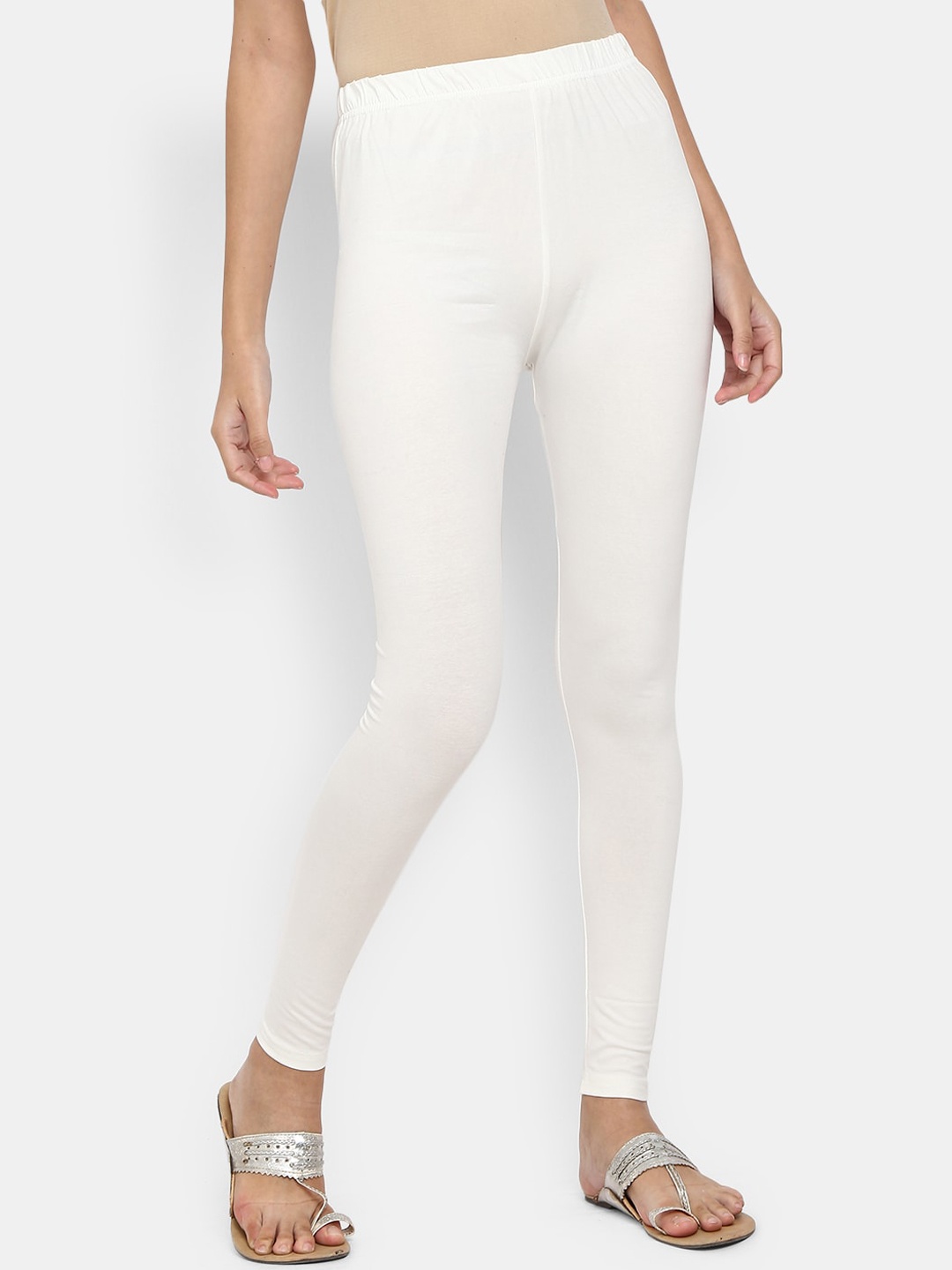 

V-Mart Women Off White Solid Ankle Length Cotton Leggings