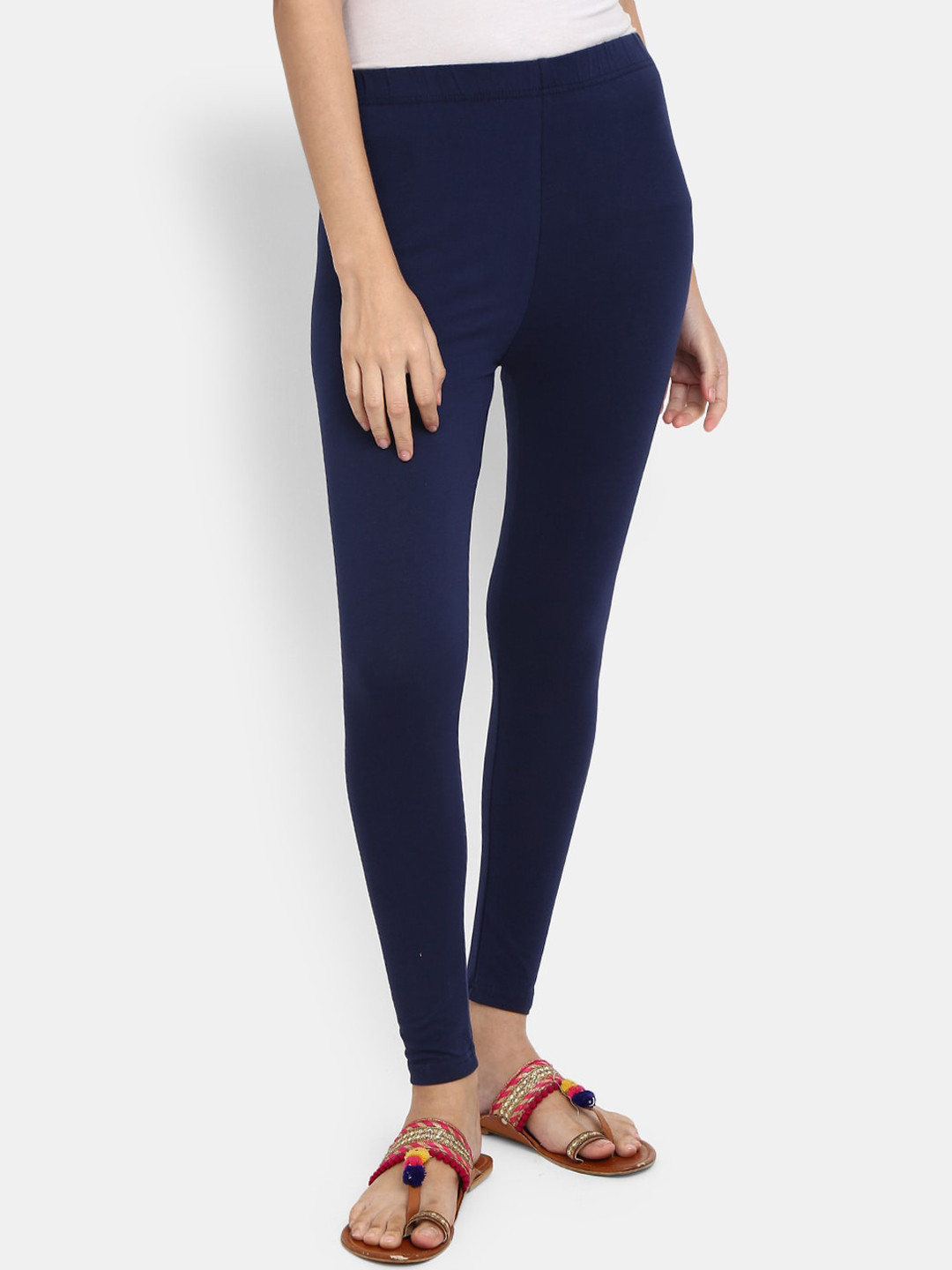 

V-Mart Women Navy-Blue Solid Cotton Ankle-Length Leggings