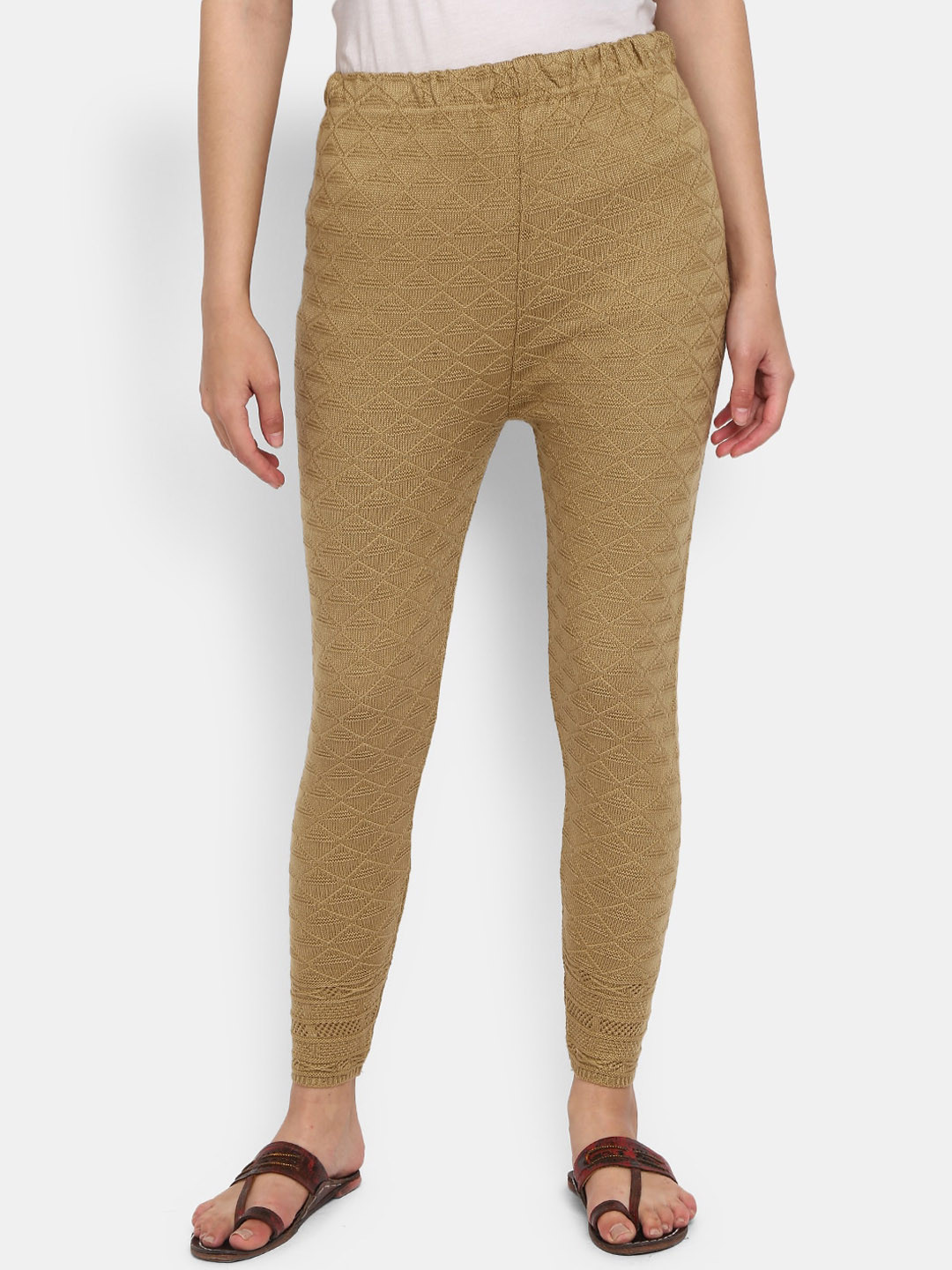 

V-Mart Women Beige Solid Ankle-length Leggings