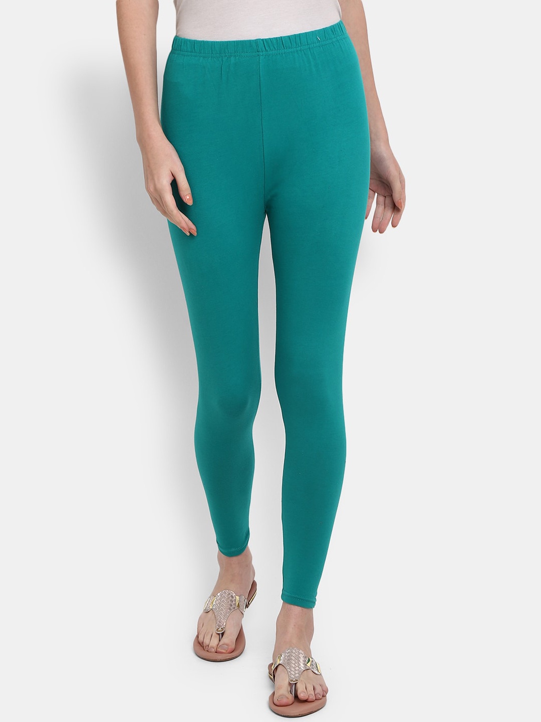 

V-Mart Women Teal Blue Solid Cotton Ankle-Length Legging