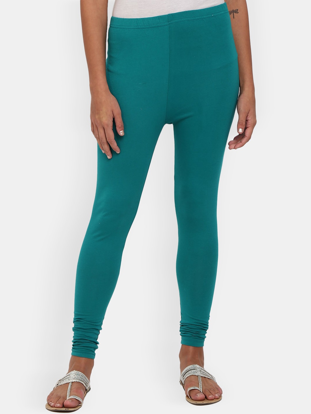 

V-Mart Women Teal Green Solid Churidar Cotton Leggings