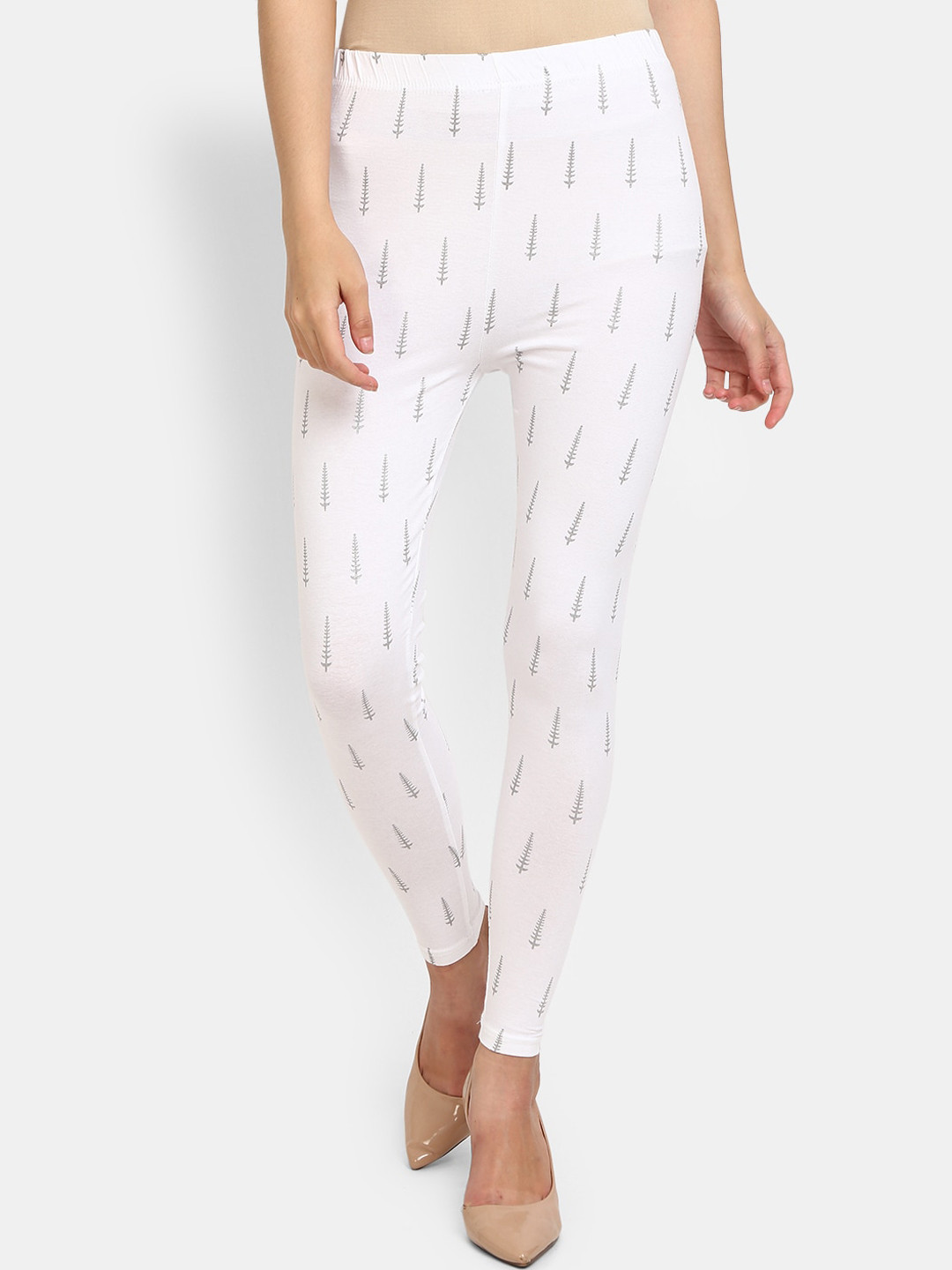 

V-Mart Women Off White Printed Ankle-length Cotton Leggings