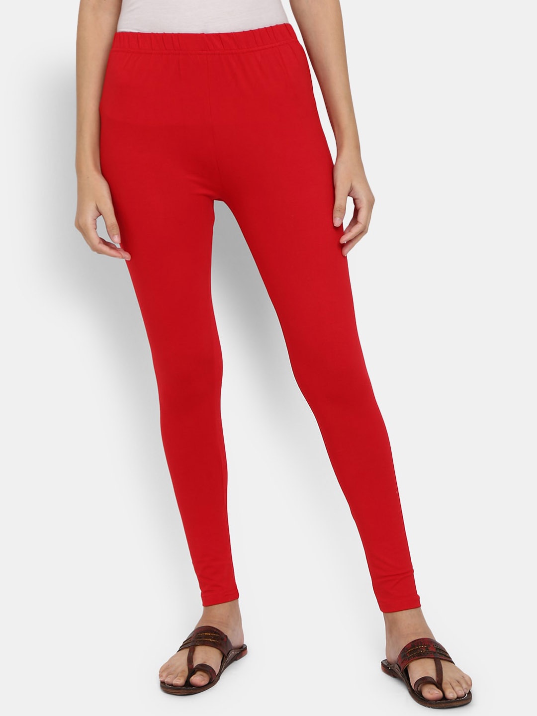 

V-Mart Women Red Solid Ankle Length Leggings