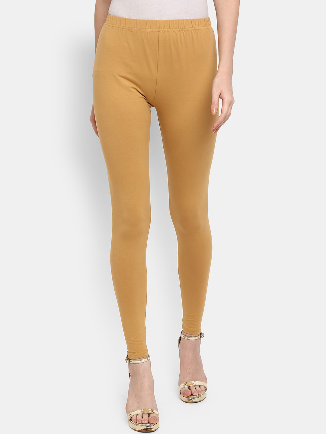

V-Mart Women Beige Solid Ankle Length Cotton Leggings