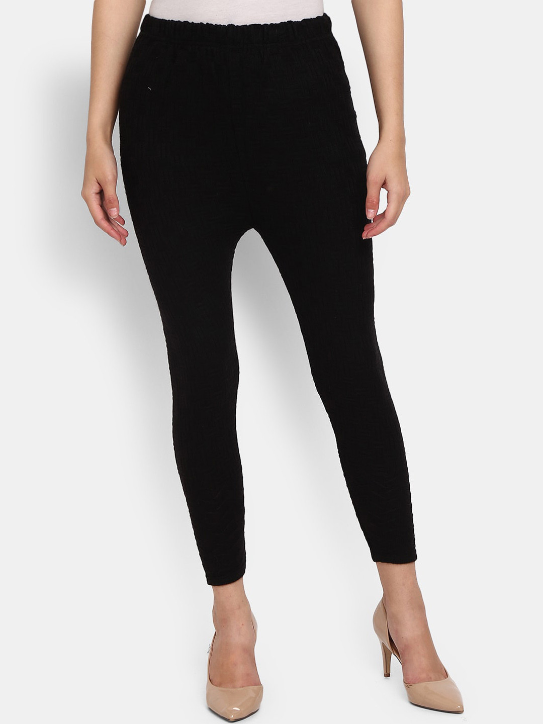 

V-Mart Women Black Solid Cotton Ankle-Length Leggings