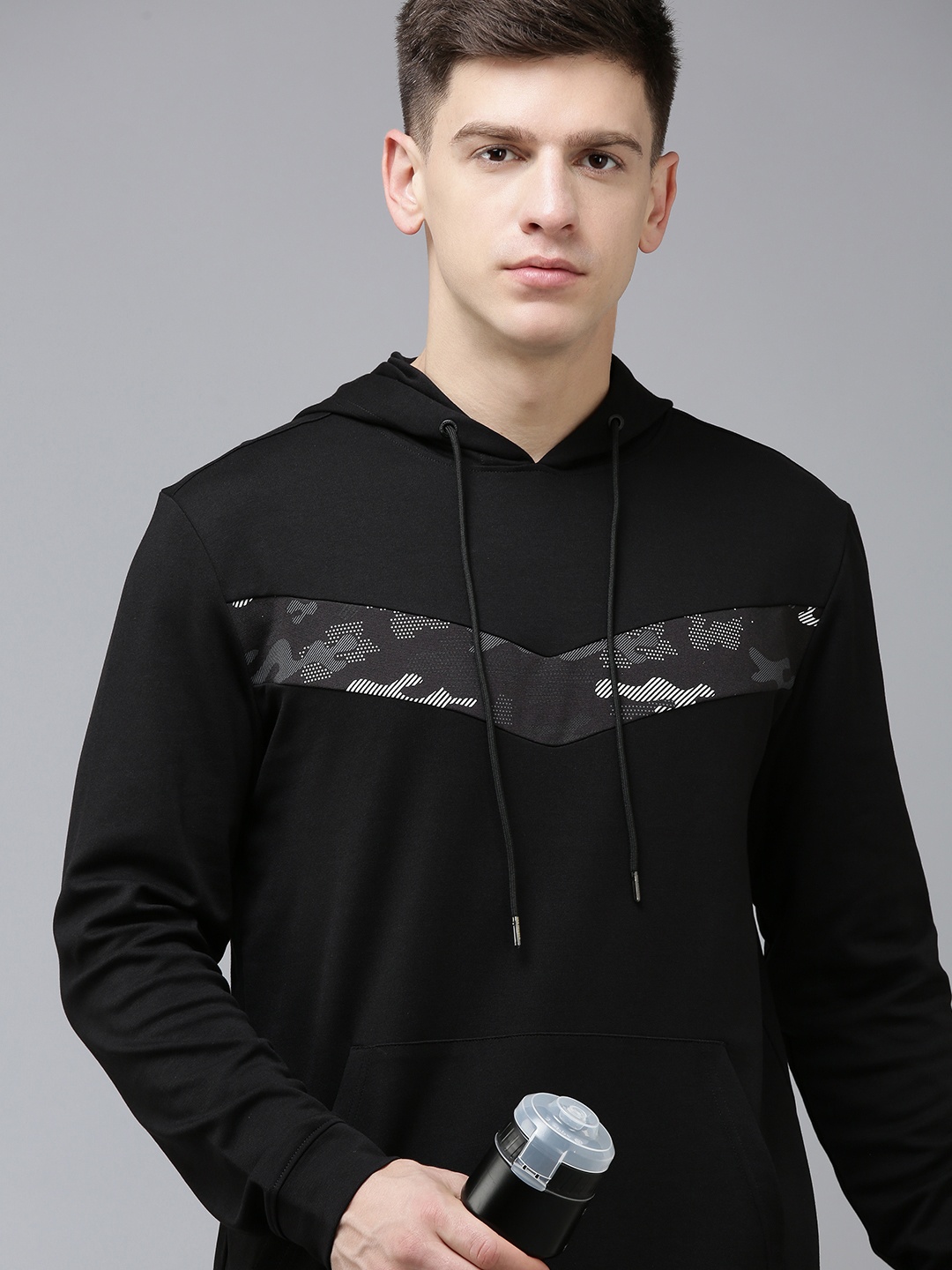 

Van Heusen Flex Men Camouflage Striped Hooded Running Sweatshirt, Black