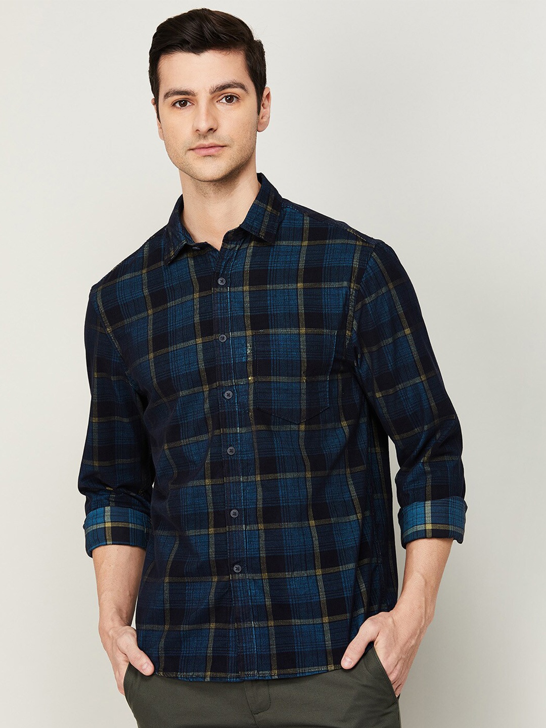 

CODE by Lifestyle Men Blue Tartan Checked Cotton Casual Shirt