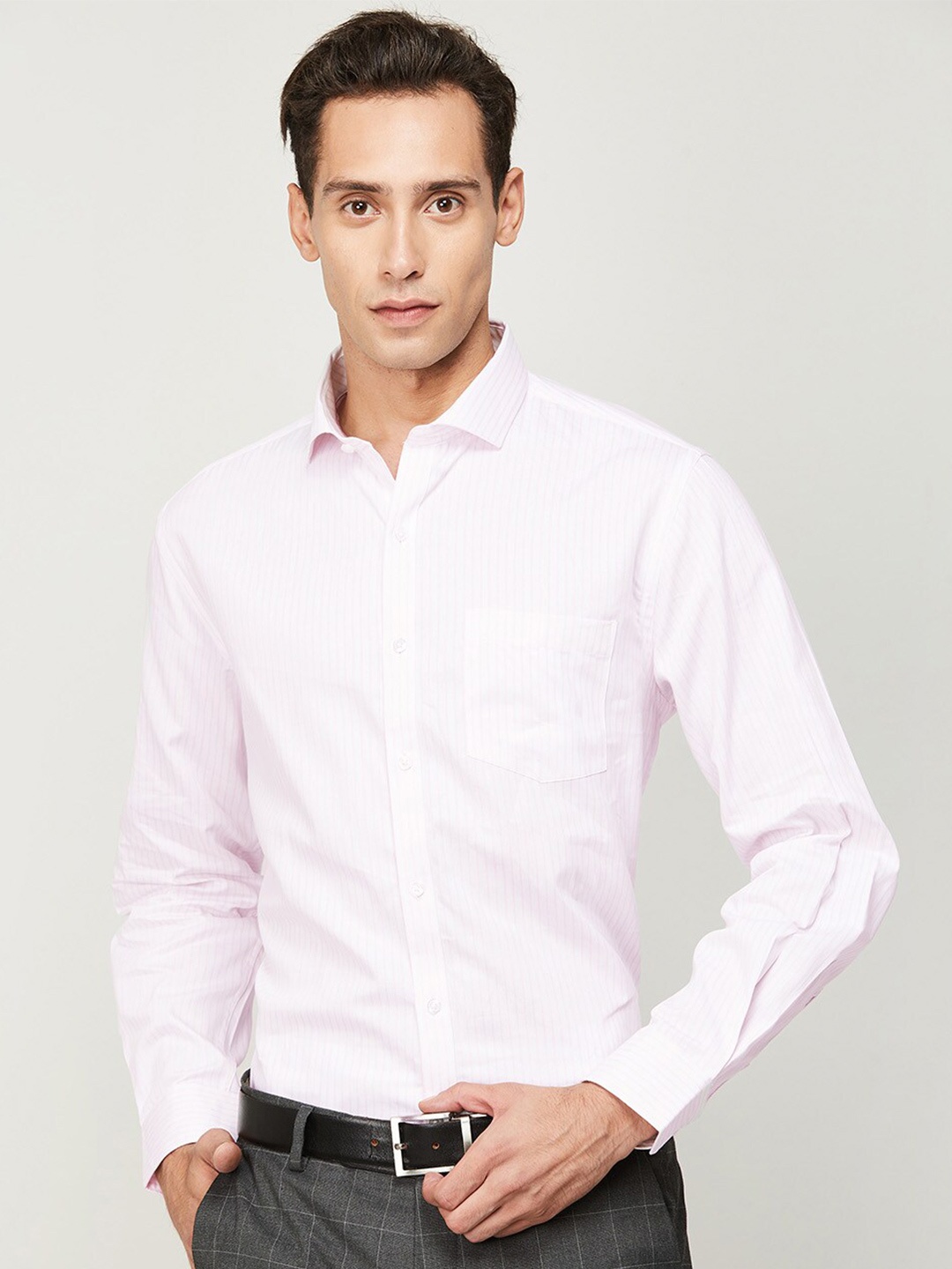 

CODE by Lifestyle Men Pink Slim Fit Grid Checked Cotton Formal Shirt