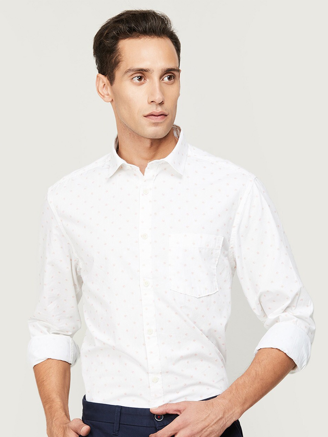 

CODE by Lifestyle Men Slim Fit Floral Printed Cotton Casual Shirt, White
