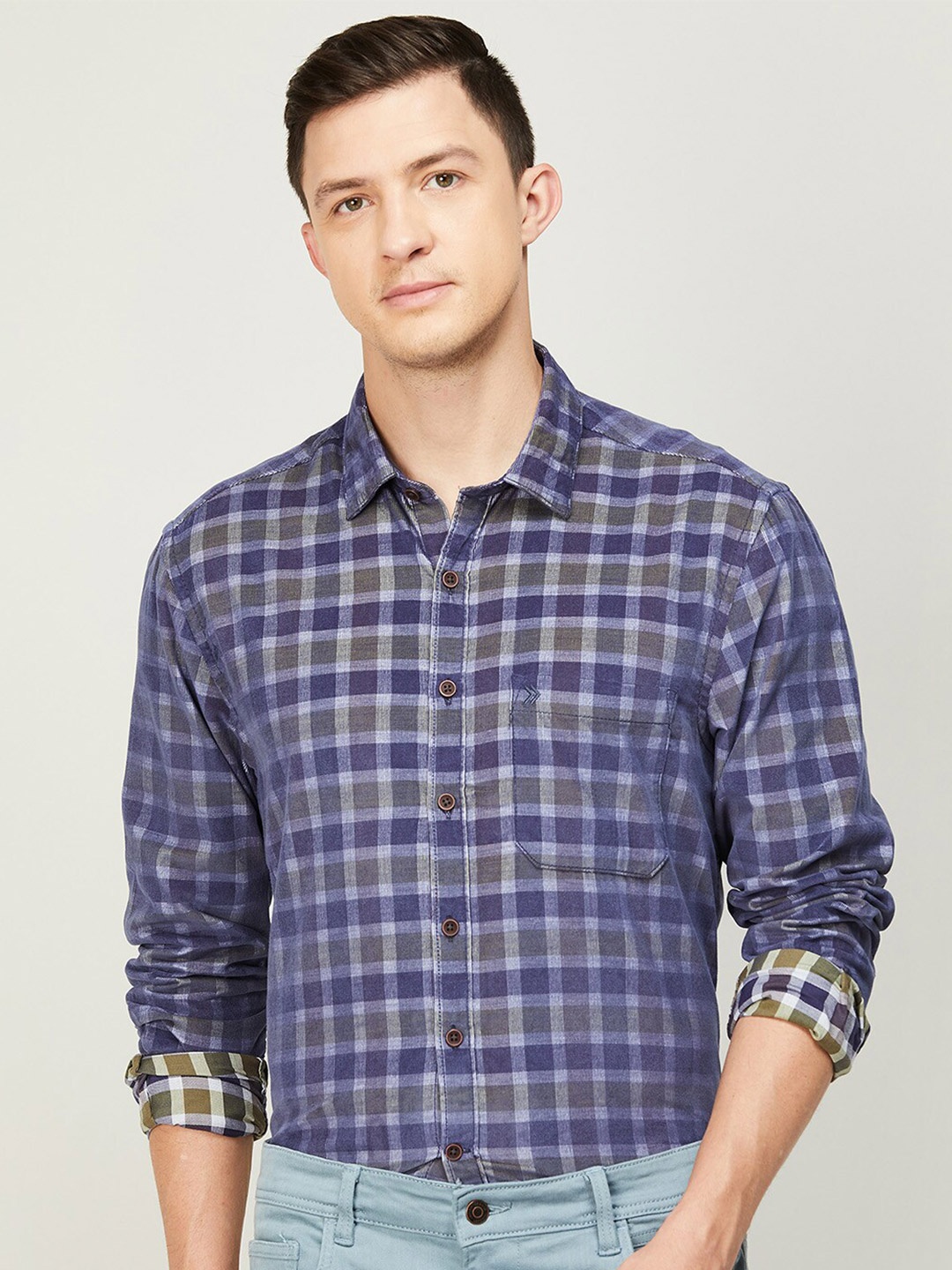 

CODE by Lifestyle Men Tartan Checks Checked Cotton Casual Shirt, Blue