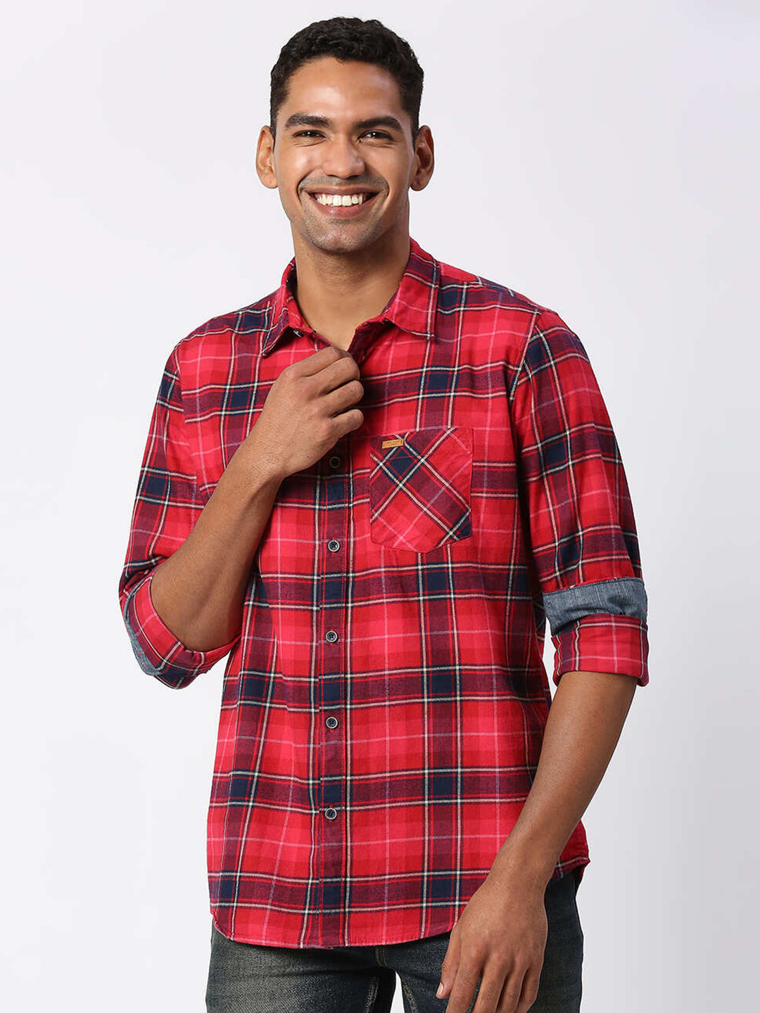 

Pepe Jeans Men Tartan Checks Checked Cotton Casual Shirt, Red