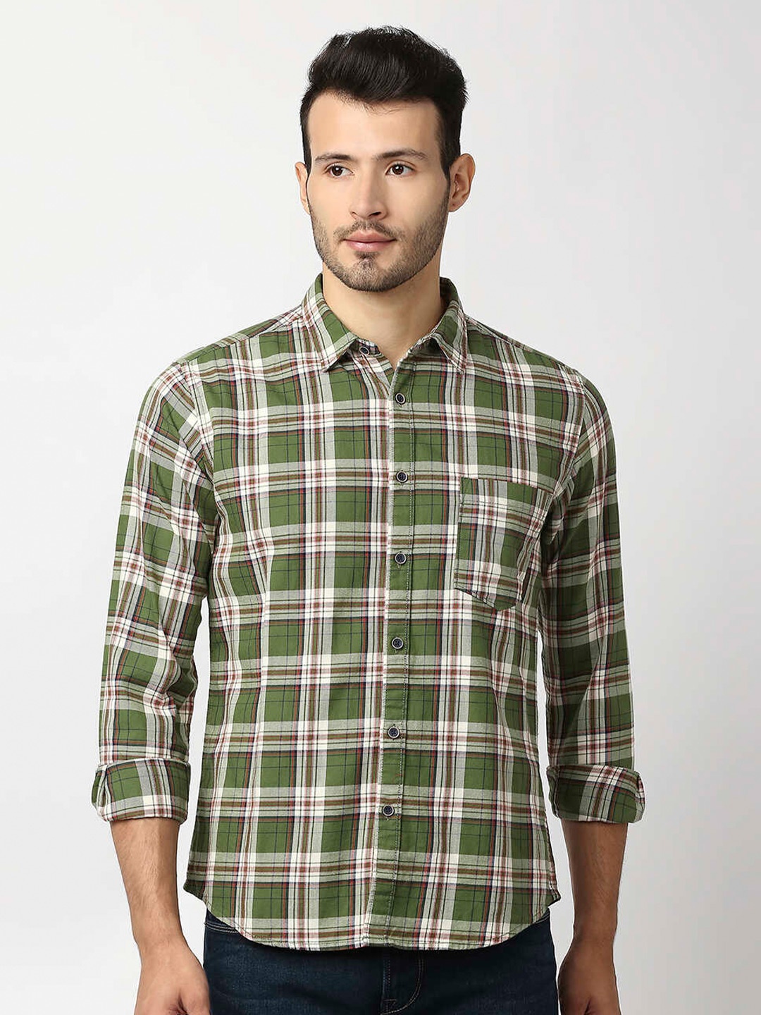 

Pepe Jeans Men Green Tartan Checks Checked Cotton Casual Shirt