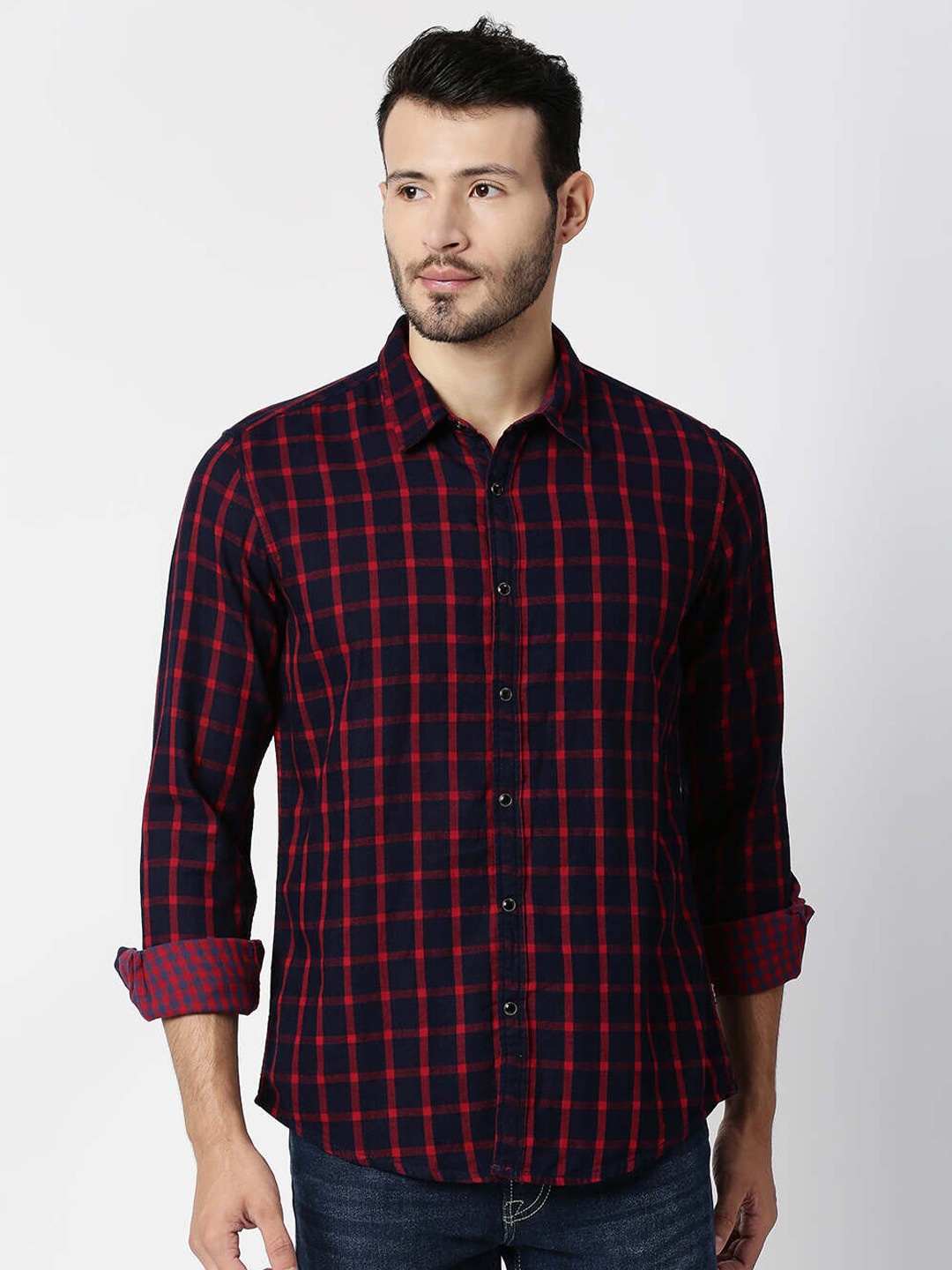 

Pepe Jeans Men Navy Blue Checked Casual Shirt