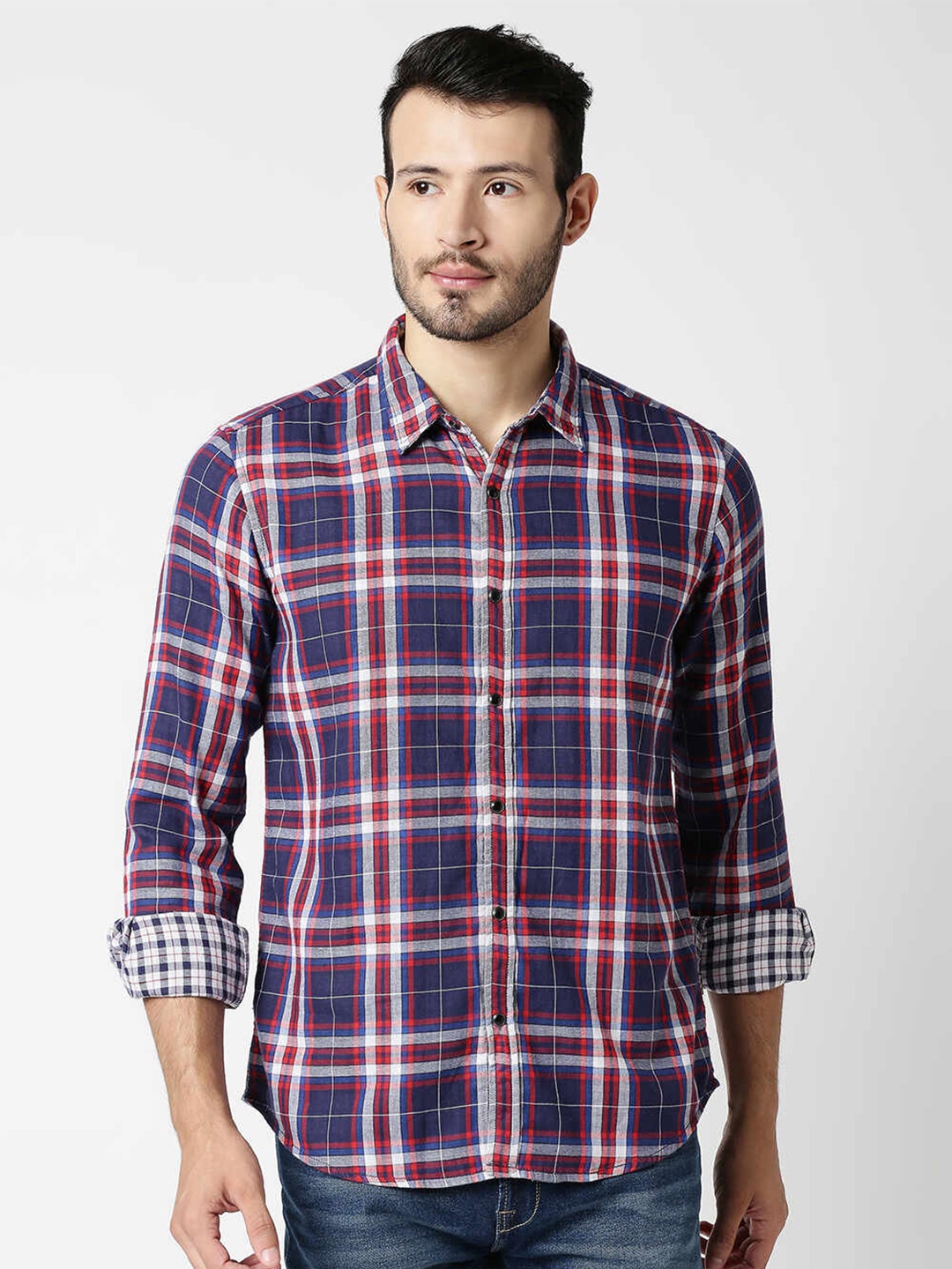 

Pepe Jeans Men Navy Blue Tartan Checks Checked Casual Shirt