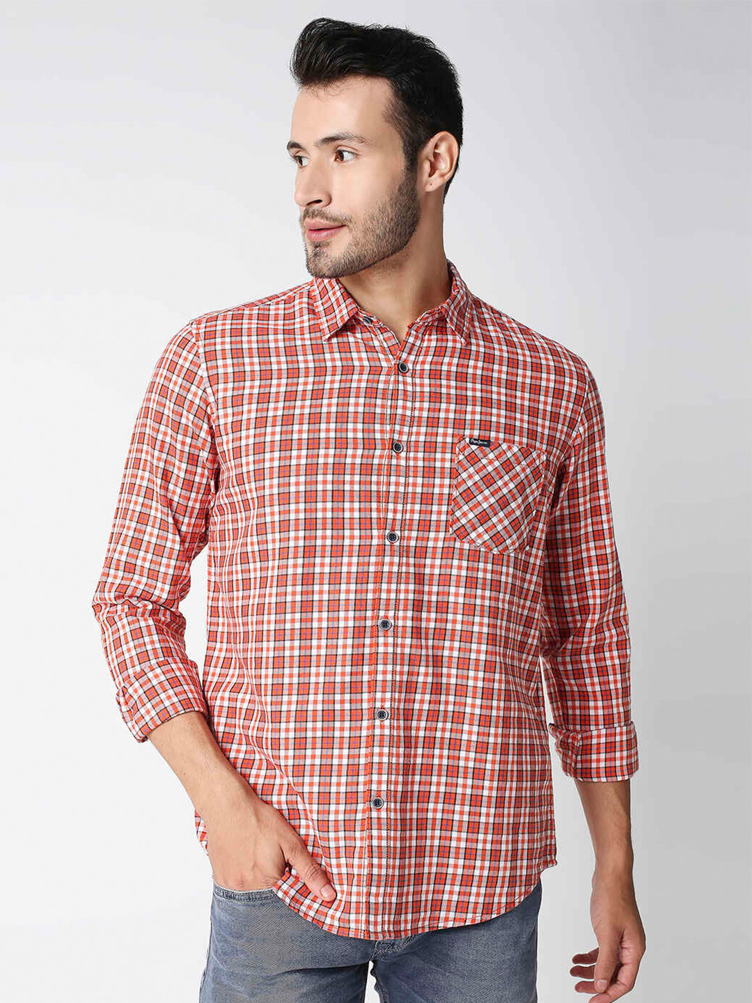 

Pepe Jeans Men Red Checked Cotton Casual Shirt