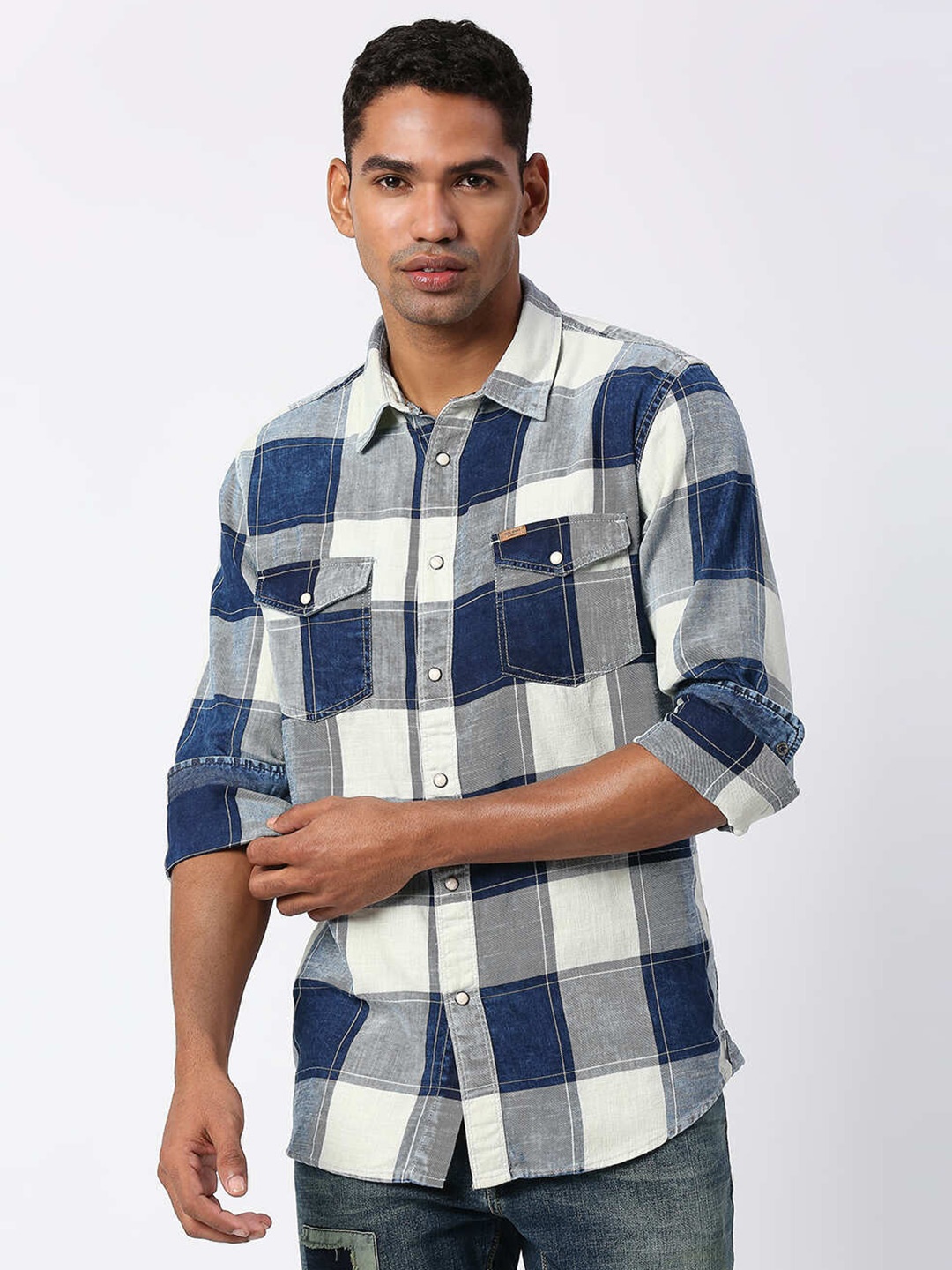 

Pepe Jeans Men Checked Casual Shirt, Blue