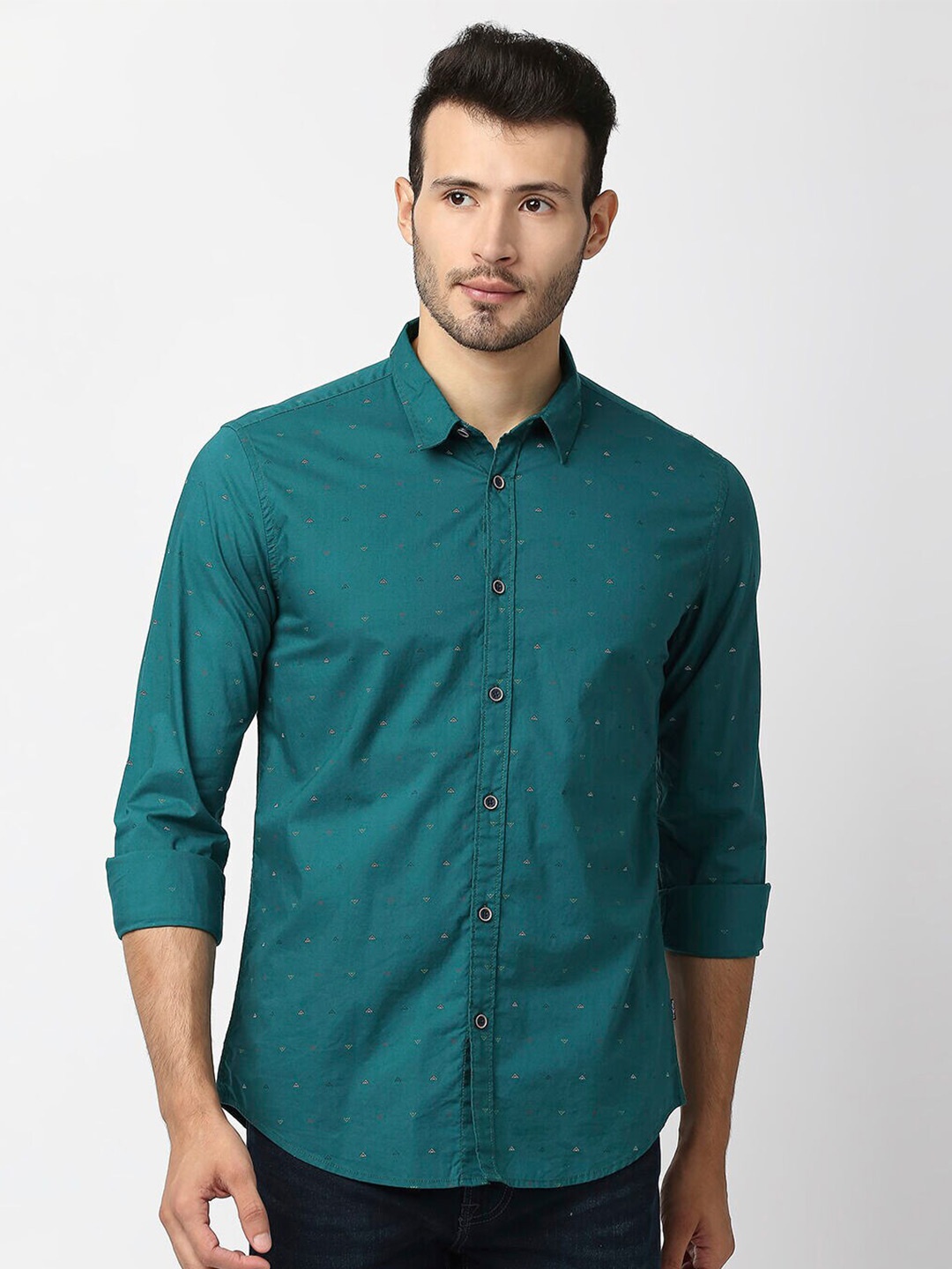 

Pepe Jeans Men Teal Printed Casual Shirt